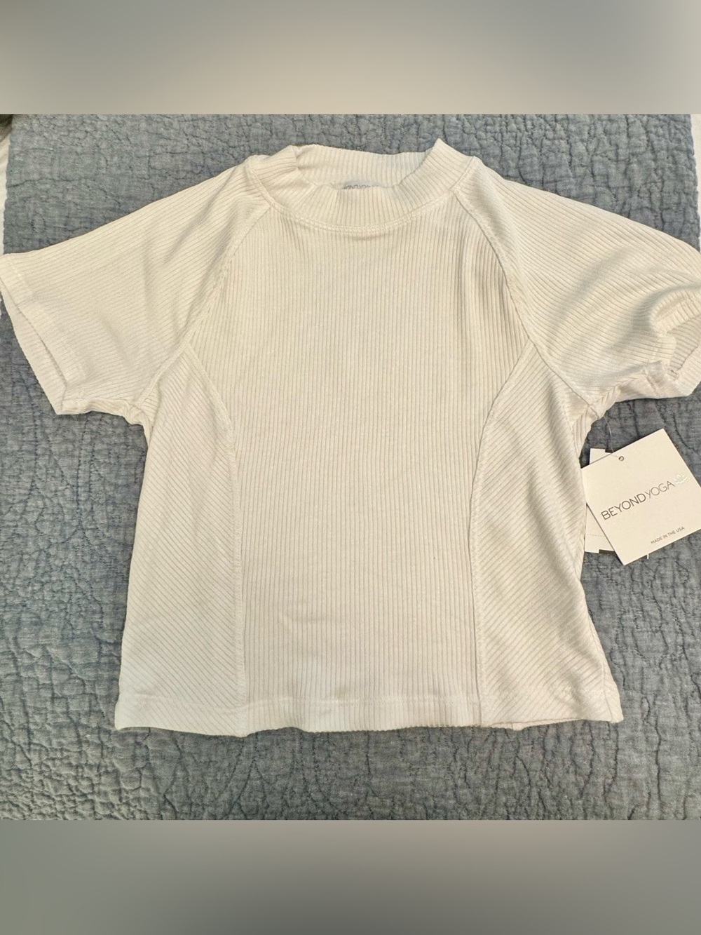 Beyond Yoga Formation Cropped Tee- Ribbed Short Sleeve Tee- White NWT